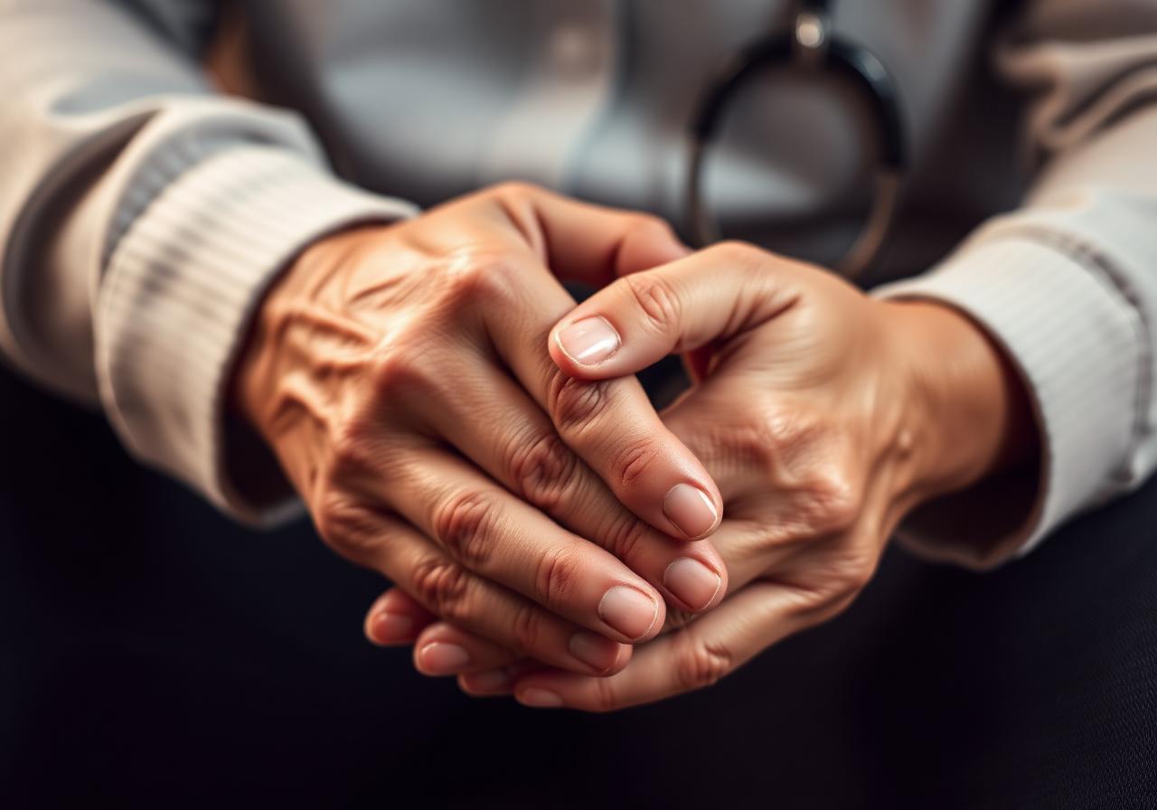 Caregiver gently holding the hands of an elderly client